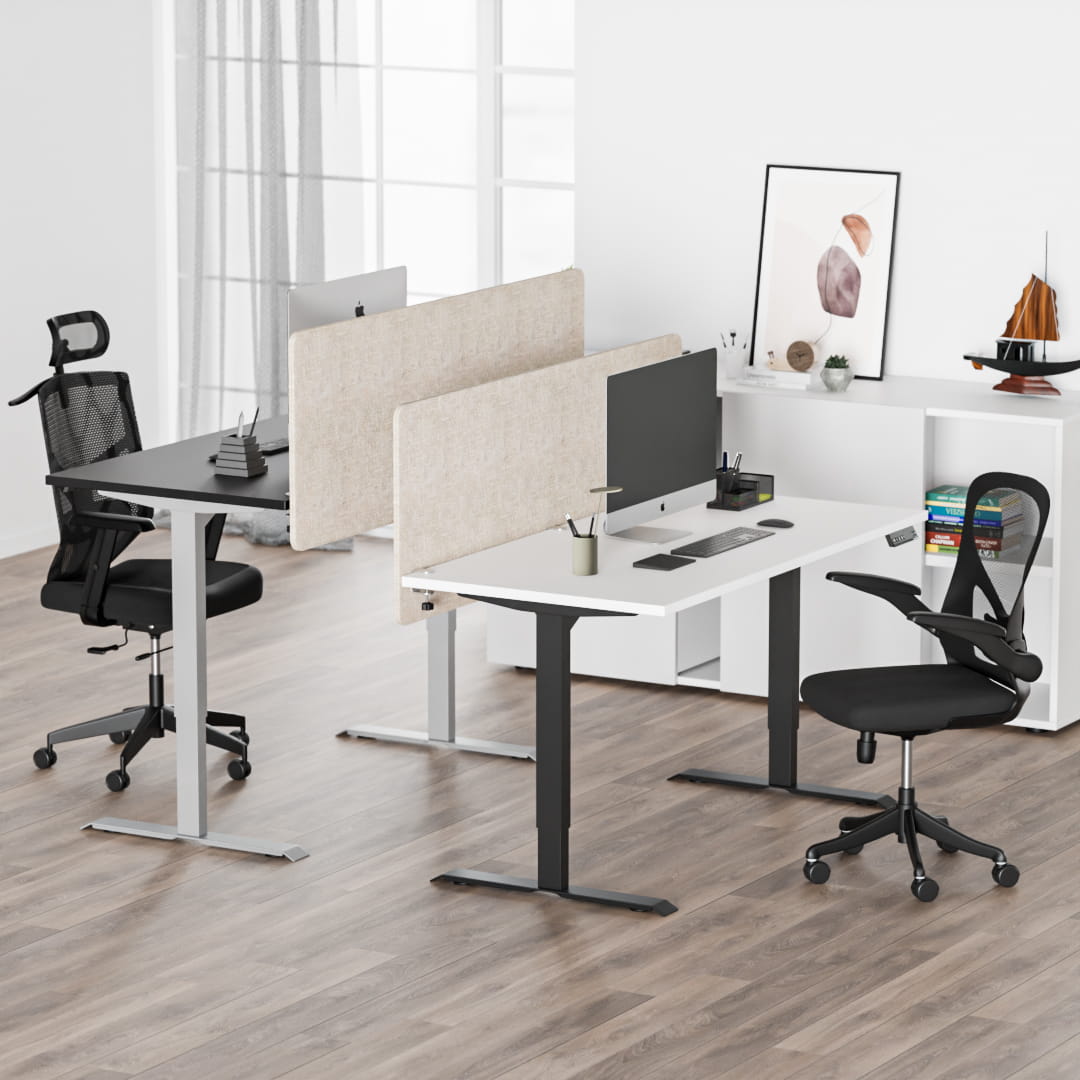 Tisch Akustik Rücktrennwand Beige im Büro Cloison acoustique de table beige au bureau